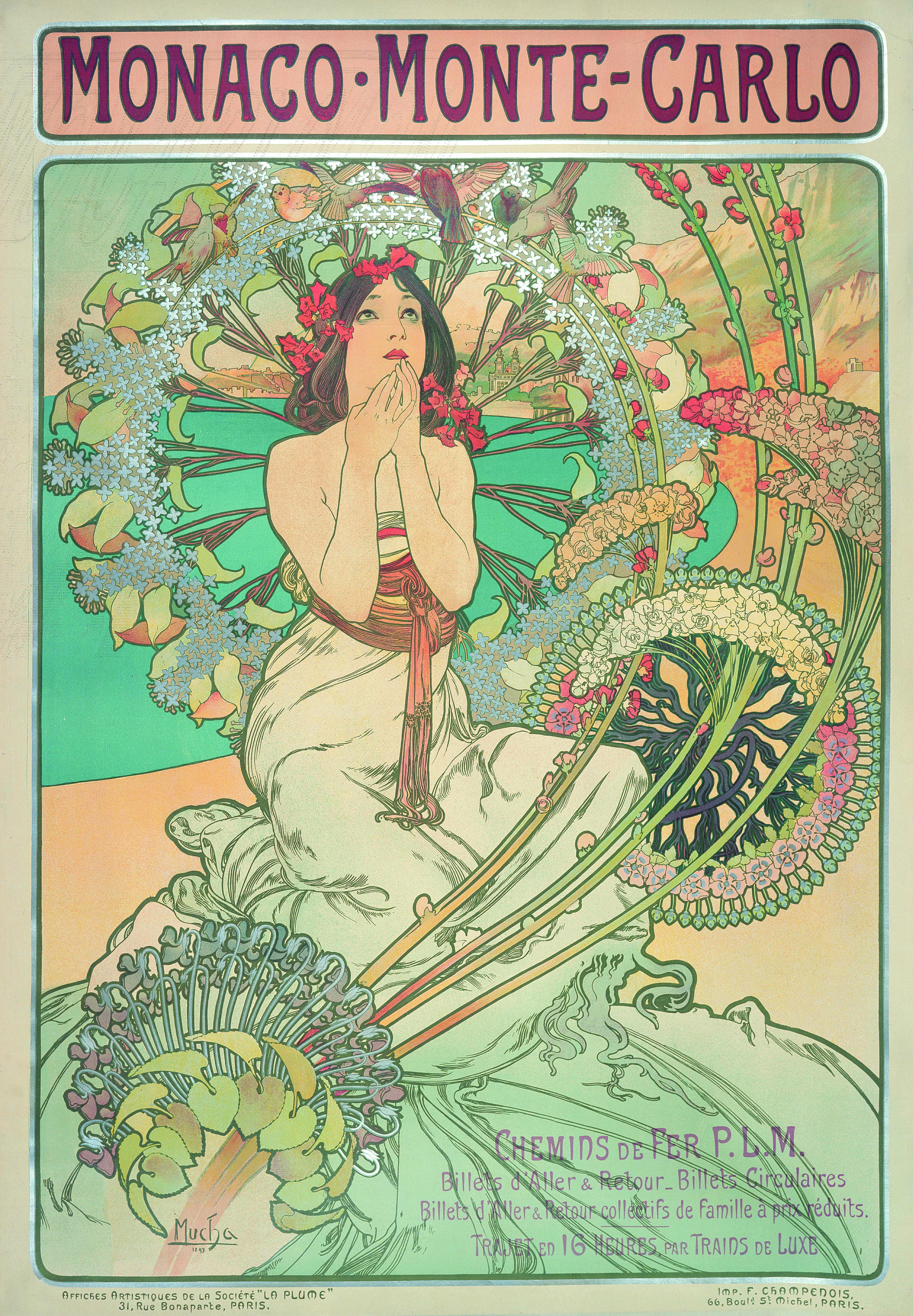 アルフォンス・ミュシャ《モナコ・モンテカルロ》1897年、カラーリトグラフ、ミュシャ財団蔵 ©MuchaTrust 2019
